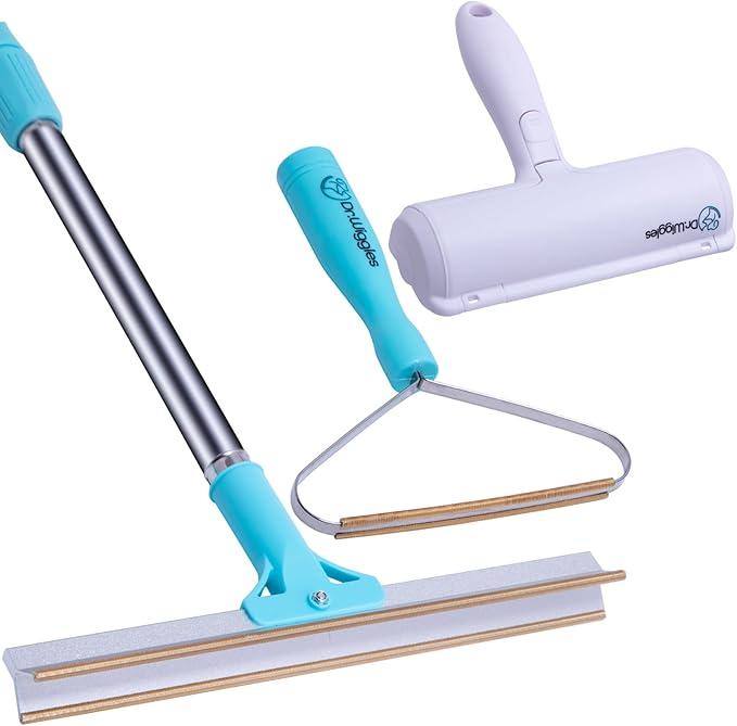 Pet Hair Removal Broom, Handheld Pet Hair Removal Rake & Reusable Lint Roller, Telescopic 56"" Adjustable Handle, Pet Hair Remover for Furniture, Carpet, Rugs, Cars and Bedding