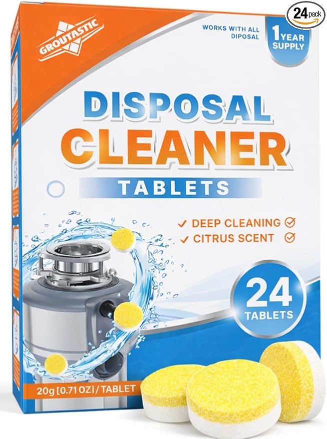 Garbage Disposal Cleaner Tablets – 24 Pack Foaming Sink Deodorizer & Drain Cleaner, Fresh Citrus Scent, Kitchen Disposal Cleaning Pods, 1 Year Supply