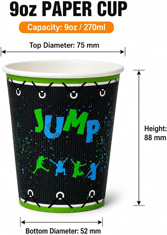 50Pcs Bounce House Trampoline Themed Party Paper Cups Disposable 9oz Paper Cups Supplies Decorations Drinking for Birthday Party Favors