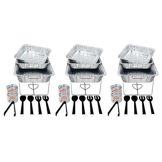 Party Essentials 33-Piece Complete Party Serving Kit with Chafing Racks, Water Pans, Food Pans, Methanol Fuel, Serving Utensils – All-in-One Buffet Set for Catering, Events & Entertaining - UPK-33*