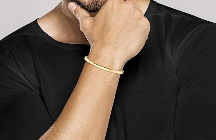 Miabella Italian 925 Sterling Silver or 18K Gold Plated 925 Sterling Silver 4mm Squared Cuff Polished Bangle Bracelet for Women Men, Made in Italy