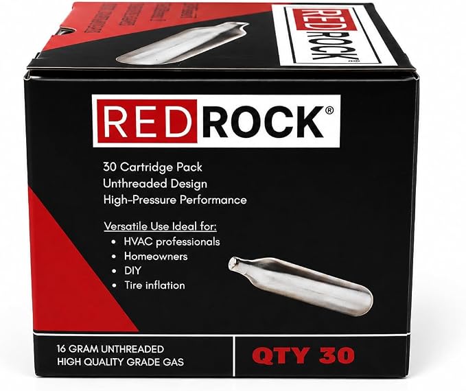 RedRock 16 Gram Unthreaded CO2 Cartridges for Gallo Drain Gun HVAC Drain Line Cleaner Tool (30 Pack)