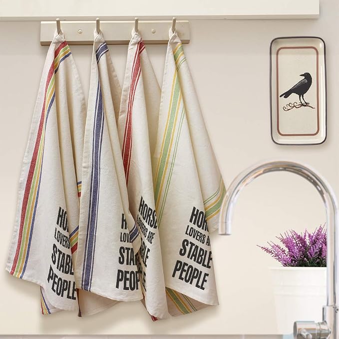 Custom Decor Kitchen Towels Horse Lovers are Stable People Inspiration & Motivation Inspiration & Motivation Horses Cleaning Supplies Dish Towels Multi Stripe Design Only