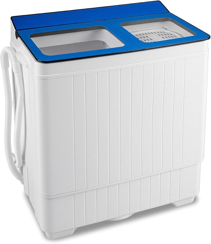 Giantex Portable Washing Machine, 26LBS Twin Tub Mini Compact Laundry Washer Spinner Combo with Drain Pump, 18Lbs Washer and 8Lbs Spinner for Apartments, RVs, Dorms, Blue+White