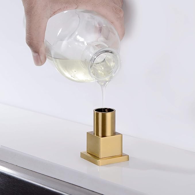 Soap Dispenser Brushed Gold Built in Sink Square Lotion Dispenser for Kitchen Sink, Brass Pump Head, with 17 Oz Bottle
