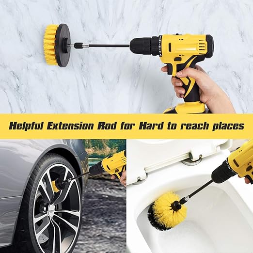 SHIELDPRO 18 Pack Drill Brush Attachment Set, Power Cleaning Scrub Brushes for Drill, Extend Long Attachment, All Purpose for Car Detailing, Bathroom, Carpet, Tile Grout, Sinks, Corners