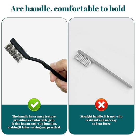 60 PCS Mini Wire Brush Stainless Steel Brush Set，Masonry Brush Wire Bristle for Cleaning Welding Slag and Rust，Curved Handle Brush (Stainless Steel, 60)