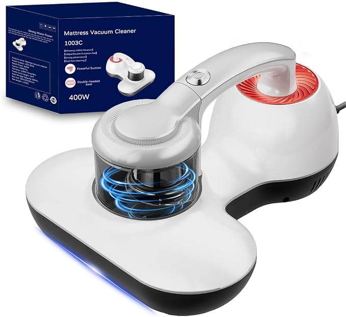 Hersven Mattress Vacuum Cleaner, 16KPa Handheld UV Bed Vacuum, 12800 Vibrations Per Min, Effectively Cleans Mattresses, Pillows, Sofas, Carpets & Fabric Surfaces