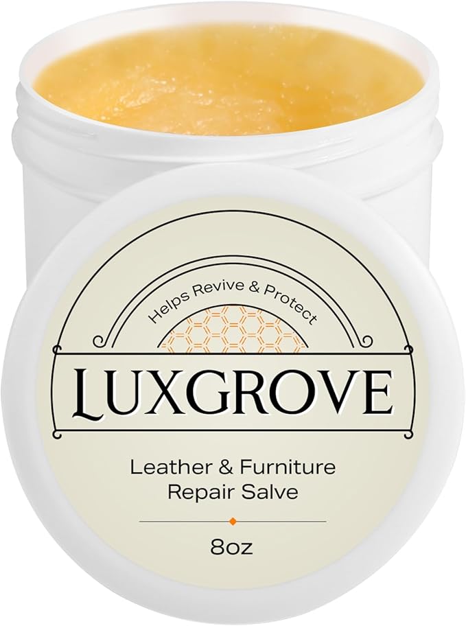 LUXGROVE® Leather & Furniture Repair Salve- Polisher, Leather Cleaner and Conditioner for Furniture - UV Protectants Help Prevent Cracking or Fading, for Car Seat, Couch, Shoe, Purse, Boot - 8oz