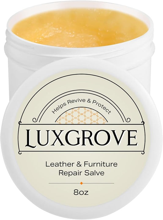 LUXGROVE® Leather & Furniture Repair Salve- Polisher, Leather Cleaner and Conditioner for Furniture - UV Protectants Help Prevent Cracking or Fading, for Car Seat, Couch, Shoe, Purse, Boot - 8oz