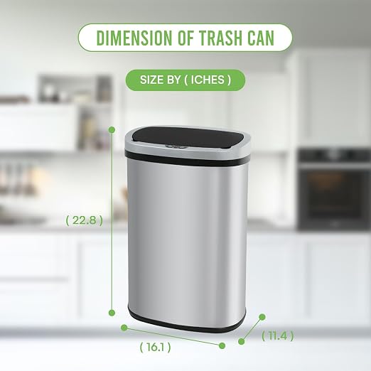 24/7 Shop at Home Freeway 13 Gallon Metal Household Trash Can Motion Sensor Lid for Kitchen, Silver