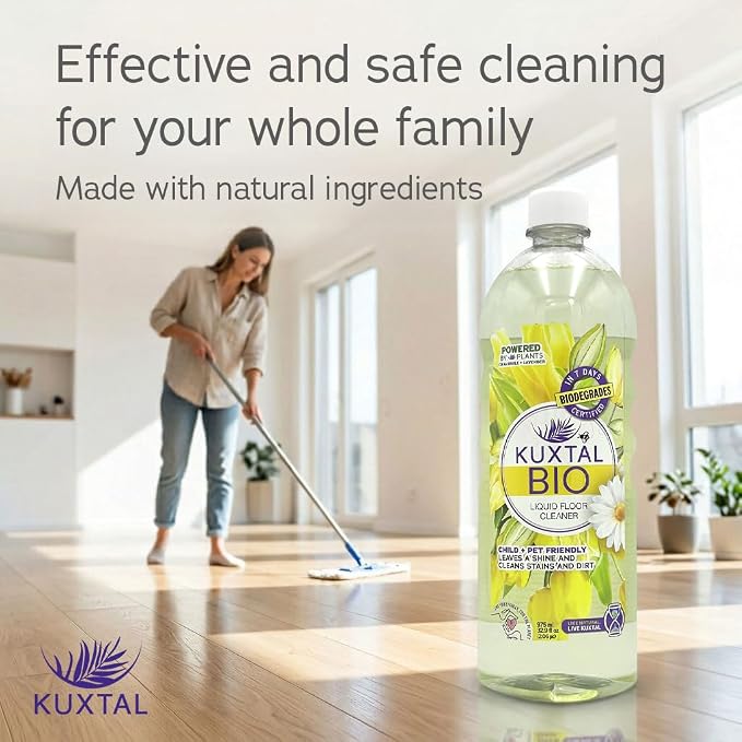 KUXTAL Natural Floor Cleaner, Pet Safe, Multi Surface Floor Cleaner, Biodegradable Formula with Natural Extracts, Floor Cleaner for Mopping Wood, Tile & Hard Floors, Floral Scent, 3 Pack, 27.7 fl oz.