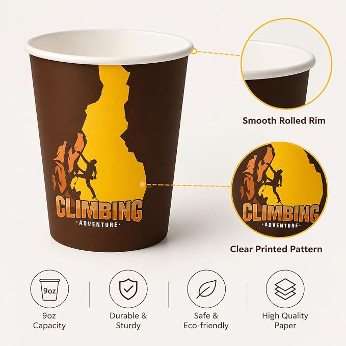 50Pcs Boxing Themed Party Paper Cups Disposable 9oz Paper Cups for for Sports Supplies Decorations Drinking for Birthday Party Favors (50, climbing)