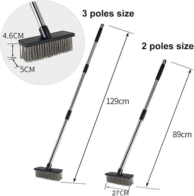 Heavy-Duty Push Broom Brush - Perfect for Bathroom, Kitchen, Patio, Garage, Deck, Concrete, Wood, Stone, and Tile Floors (10.6" Stainless Steel Bristle-Black)