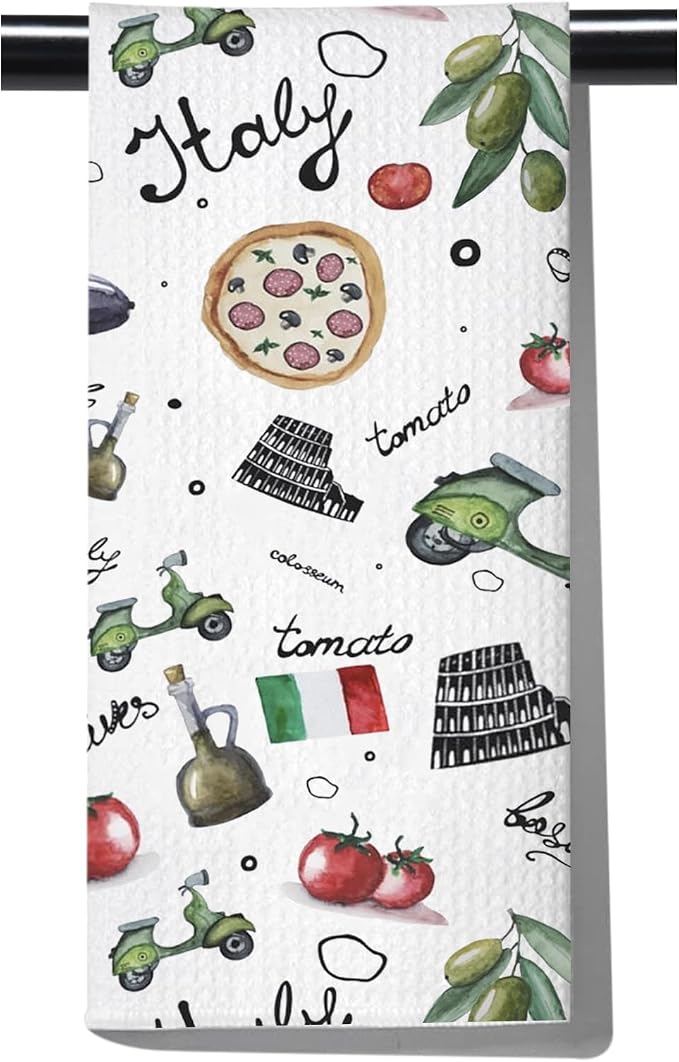 POFULL Italy Landmarks Dish Towel Rome Italian Summer Travel Gift Italian Kitchen Towel Housewarming Gift (Italy Towel)