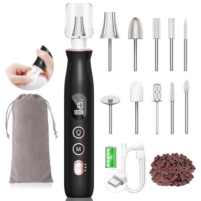 Electric Nail File Drill, Cordless Thick Toe Nail Grinding File for Seniors, Rechargeable Nail Filer, Buffer, Sander, Remove Cuticles, Callus, Gifts for Women & Men