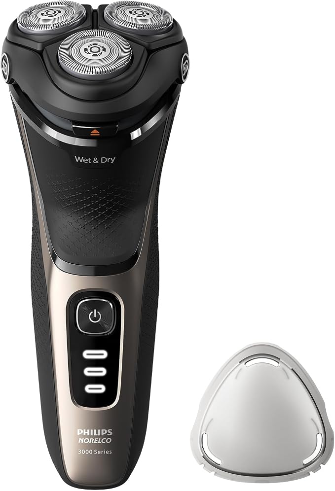 Philips Norelco Shaver 3000 Series, Wet and Dry Electric Shaver, P-Cap, Travel Pouch, Ash Gold, Model S3242/90