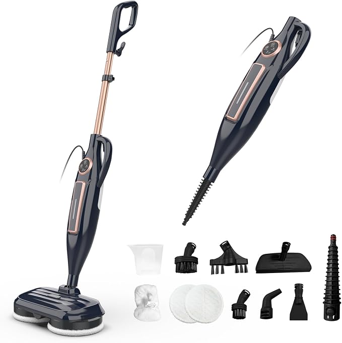 DEVOAC VM6 Scrubbing Steam Mop with Rotating Mop Pads, 10 in 1 Steam Mop, Lightweight Spin Mop & 3 Steam Modes for Hard Floor Laminate Marble Floors (Dark)