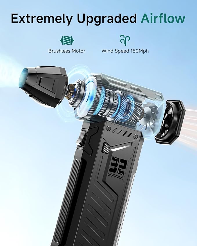 Electric Air Duster - 2 x Battey Pack Swappable, 150,000 RPM Compressed Air Blower, 3-Speed Cordless Air Duster for PC Cleaning, Canned Air Replacement with Fast Charging