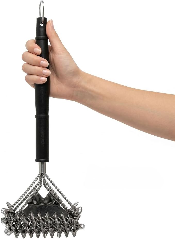 Restaurantware Met Lux 16-Inch Grill Brush 1 Bristle Free Grill Cleaning Tool - Scraper For All Types Of Grills Silver Stainless Steel 201 Grill Accessory Iron Twist Wire Design