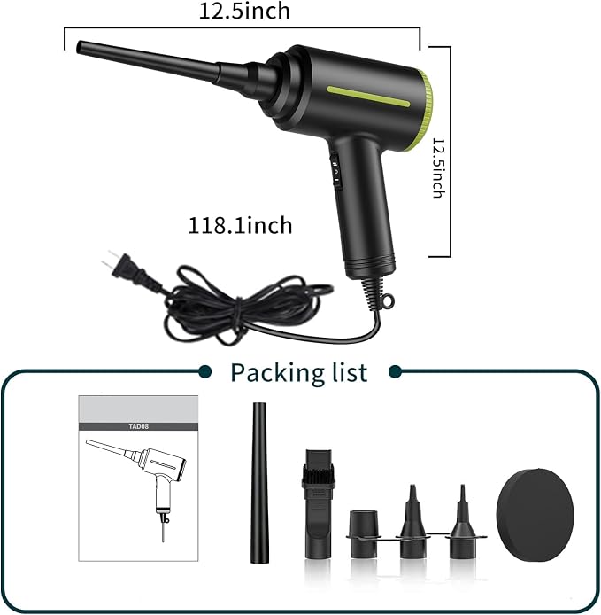 DOROBEEN Compressed Electric Air Blower, Handheld 500W 40000RPM Powerful Cored Air Duster for Computer Keyboard Electronics Cleaning