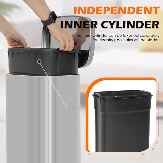 BestOffice 8 Gallon (30L) Trash Can with Lid Garbage Can Commercial Trash Can with Soft-Close Foot Pedal Fingerprint Proof Stainless Steel Can for Kitchen Home Office Bedroom Bathroom