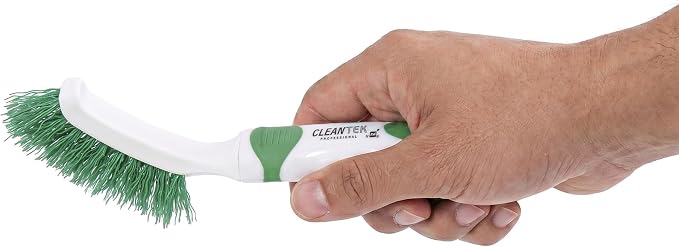 Restaurantware Grout Brush 1 Pack of 9 Tile Scrubbing Brush Stiff Bristle Ergonomic Handle Angled Head Narrow Design Green and White Plastic Cleaning Tool