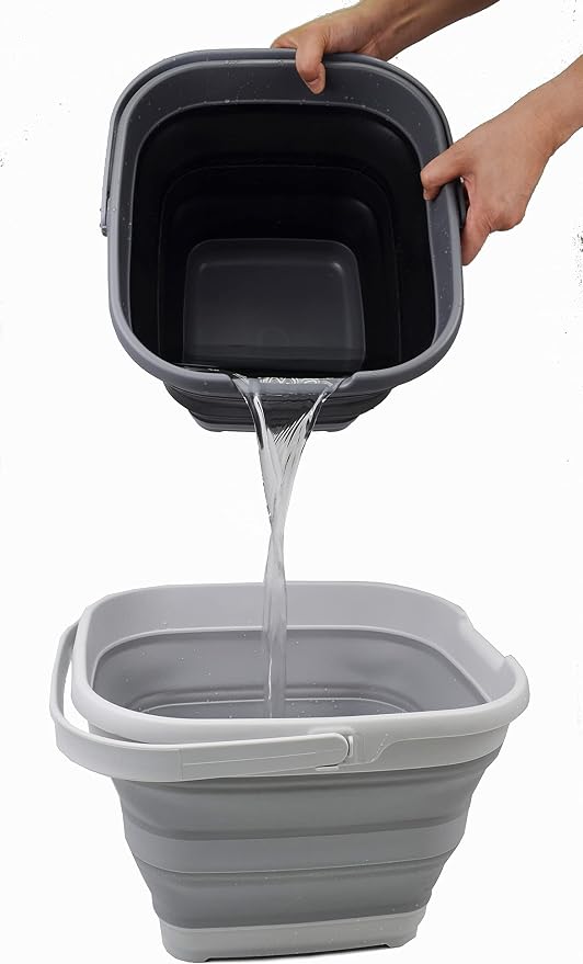 SAMMART 10L (2.6 Gallon) Set of 2 Collapsible Rectangular Handy Basket/Bucket (Grey, 2)