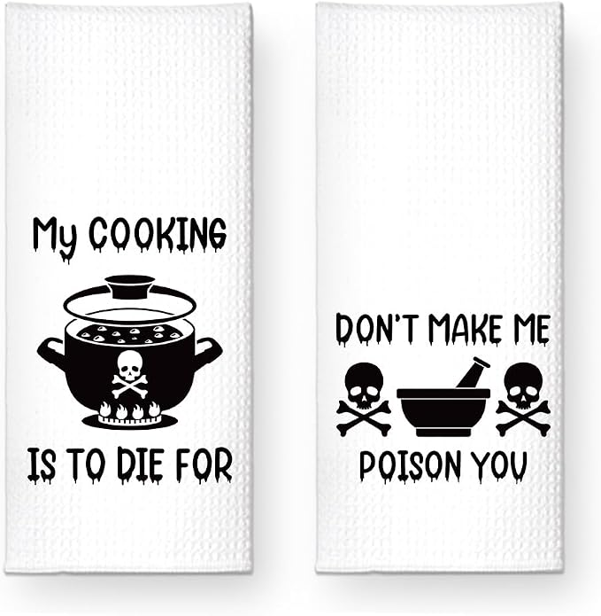 Don’t Make Me Poison You Kitchen Towels 2 Pack, Sarcastic Halloween Horror Kitchen Decor, Funny Dish Towels Gifts for Women Mom Hostess, Thanksgiving New Home Gifts for Neighbor Friend