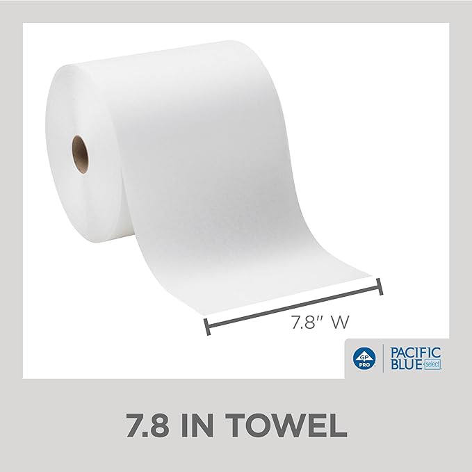 Georgia-Pacific Pacific Blue Select 7.875" Recycled Paper Towel Rolls by GP PRO, White, 26100, 1000 Feet Per Roll, 6 Rolls Per Case