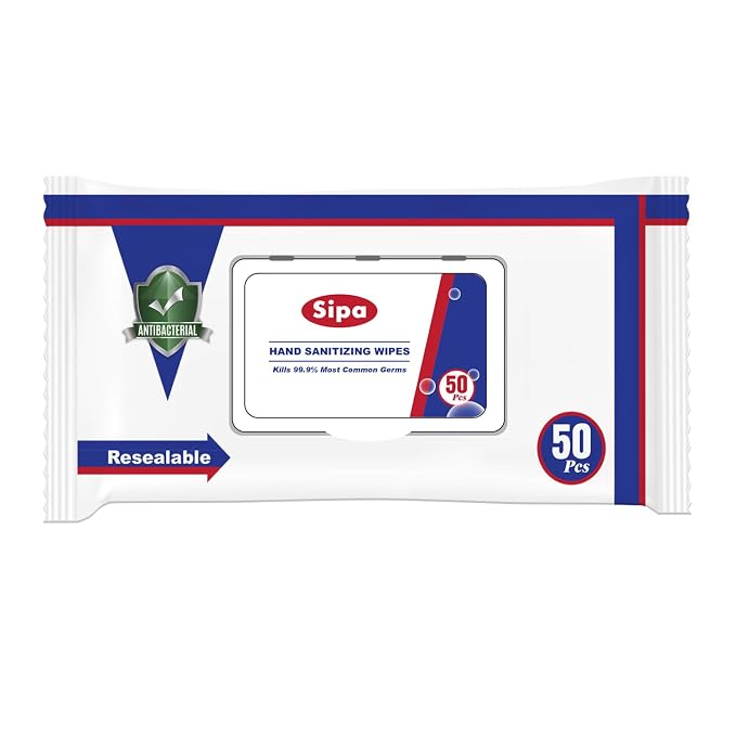 SIPA Hand Sanitizing Wipes 50 WIPES Bag, Clean-to-go, Travel Size, Fresh Scent, Soft Textured Wipes, Total 2250 Pieces (50 Count (Pack of 45))