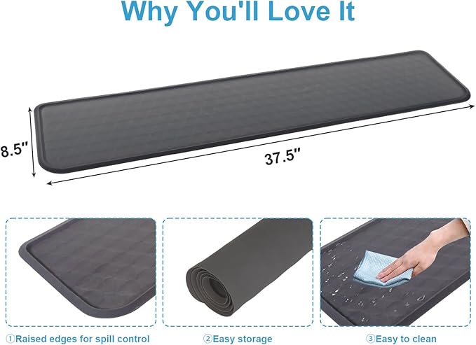 Refrigerator Mat, Washing Machine Spill Liner, Drip Tray and Leak Catcher Mat, Fridge Mat Prevent Water Leakage and Floor Damage from Elecrical Equipment Heavy Duty 37.5'' x 8.5'' Grey