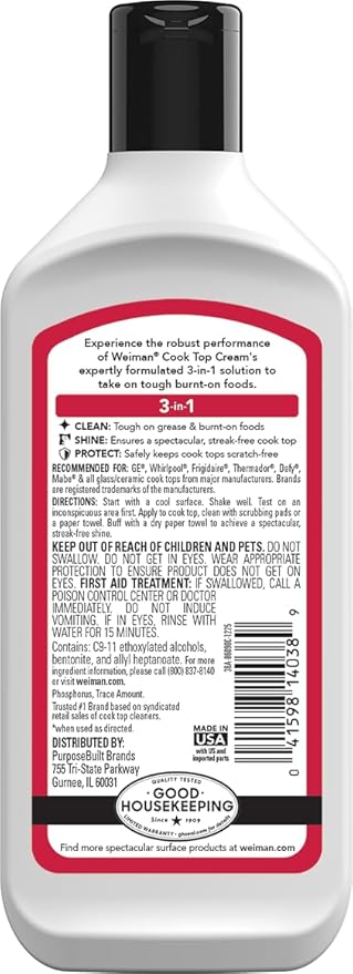 Weiman Glass Cook Top Cleaner and Polish - 10 Ounce [6 Pack] Heavy Duty No Scratch Glass Ceramic Safe Non-Abrasive Stovetop Cooktop Cleaner