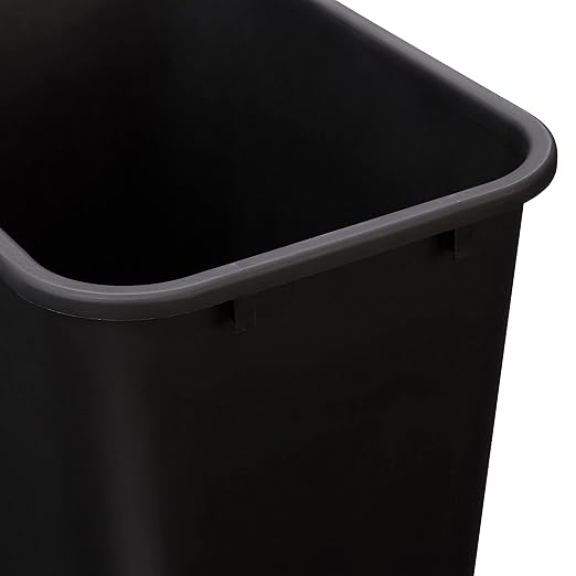 Amazon Basics Rectangular Plastic Office Wastebasket, Easy to Clean, 10 Gallon, Black, 2-Pack