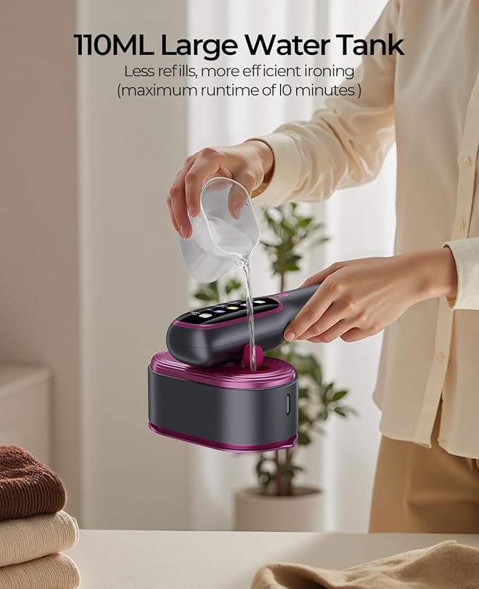 Travel Steamer for Clothes Portable:1200W Steam Iron for Clothes with 𝟏𝟓𝐬 𝐇𝐞𝐚𝐭 𝐔𝐩, 𝟓 𝐒𝐭𝐞𝐚𝐦 Settings - 350°F Large Ceramic Panel, Anti-Drip, 2-in-1 Handheld for Home