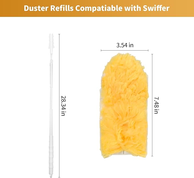 50 Pack Duster Refill Compatible with 1 Extendable Handle, 360 Heavy Duty Duster Kit with 1 Handle, Multi-Surface Disposable Dusters Refills for Cleaning Corner, Furniture, Car, Blinds