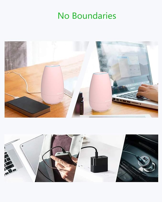 Portable Car Diffuser for Essential Oils, Small USB Aroma Humidifier with Soft Ambient Light, Perfect Personal Scent Diffuser for Vehicle, Home, Gym & Travel – Pink