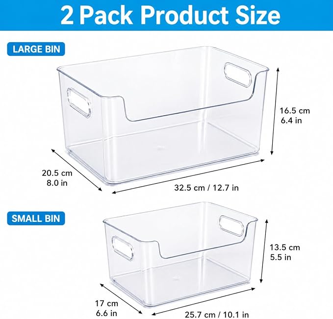 Clear Plastic Storage Bins, Pantry Organizers and Storage, Cleaning Supplies Organizer, Under Sink Storage, Snack Organizer, Multi-Use Organizer Bins for Chips, Vitamin, Spices, Makeup
