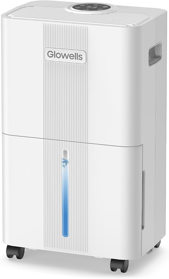 1500 Sq.Ft Dehumidifier for Basement with Drain Hose, Glowells Dehumidifiers for Home, Bathroom, Bedroom Large Room, RV, Three Modes, Quiet with Smart Compressor, Dry Clothes, 24H Timer (20 Pints)