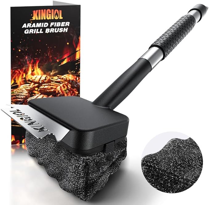 Grill Brush for Outdoor Grill - Steel Fiber Fabric Grill Cleaner Brush, BBQ Cleaning Brush with Durable Scraper for Cast Iron or Stainless-Steel Grates (Grill Brush Steel Fiber)