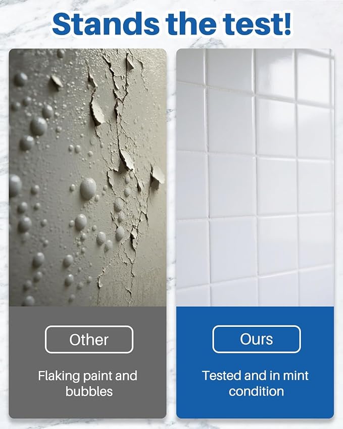 Tile Paint, 17oz Tub and Tile Paint Refinishing Kit with Tools, Easy to Use for Countertop Bathroom Bathtub Kitchen Sink, Semi-Gloss White, Low Odor，25-30sq.ft