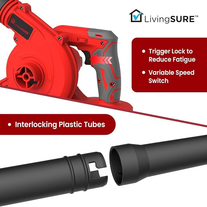Cordless Compact Leaf Blower Vacuum by LivingSURETM Lightweight Electric Handheld Blower for Lawn and Leaf Care, Patio Cleaning, Dust Cleaner - Battery Not Included