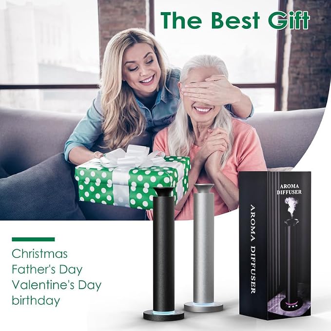 Waterless Scent Diffuser Machine with 4 Lights and Breathing Lights Modes Max Coverage 2500 sq.ft. Essential Oil Diffusers Fragrance Large Room Rechargeable App Remote Control Secret Silver