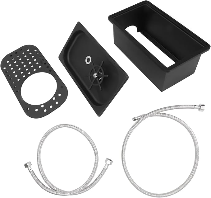 Focket Pitcher Rinser, Stainless Steel Kitchen Sink Glass Rinser with Drain and Drip Tray, Countertop Automatic Cup Washer for Bar, Home, Cafe, Restaurant, Household & Commercial (Black) (Large)