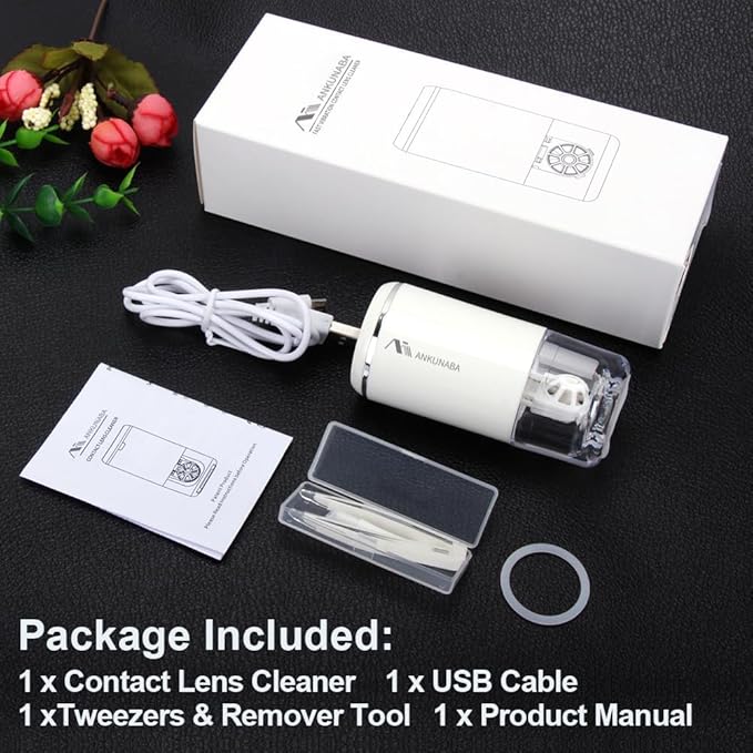 Contact Lens Cleaner, Portable Soft Contact Lens Cleaning Machine with USB Charger, Automatic Vibration Contact Lenses Cleaner Case for Traveling (White)