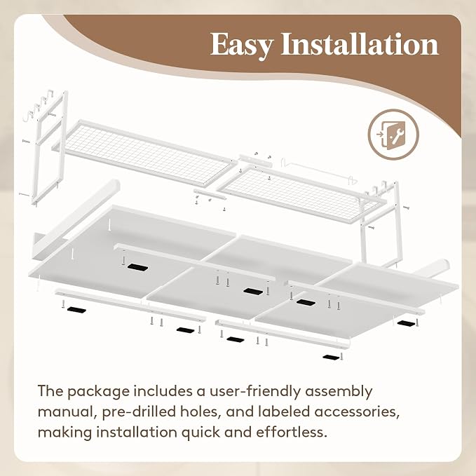 Lifewit Washer Dryer Countertop with Adjustable Shelf, Melamine Cover for The Top with Edge Rails, Towel Rack for Laundry Room Storage and Organization, Hold 200lbs, White, 54" x 27.5"