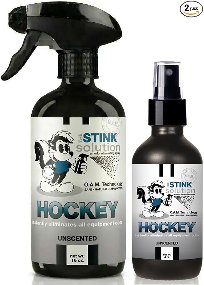 The Stink Solution Unscented Hockey Odor Eliminator For Strong Odor: Quickly Banish Sweat & Body Odor From Hockey Gear, Skates, Hockey Bags, Gloves, & More! Safe Hockey Deodorizer - 16 oz & 4 oz