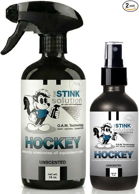 The Stink Solution Unscented Hockey Odor Eliminator For Strong Odor: Quickly Banish Sweat & Body Odor From Hockey Gear, Skates, Hockey Bags, Gloves, & More! Safe Hockey Deodorizer - 16 oz & 4 oz