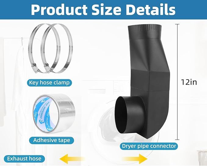 Upgrade stainless steel Periscope Dryer Vent,90° elbow straight out kit,Suitable for all 4-inch dryer vents,tight spaces exhaust duct,4396004 Genuine OEM Dryer Exhaust Duct single unit Black