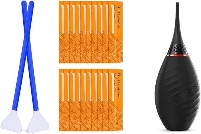 K&F Concept 24mm Full Frame Sensor Cleaning Swab*20+Long Nozzle Air Blower Compatible with Nikon Sony Canon DSLR Camera Sensor